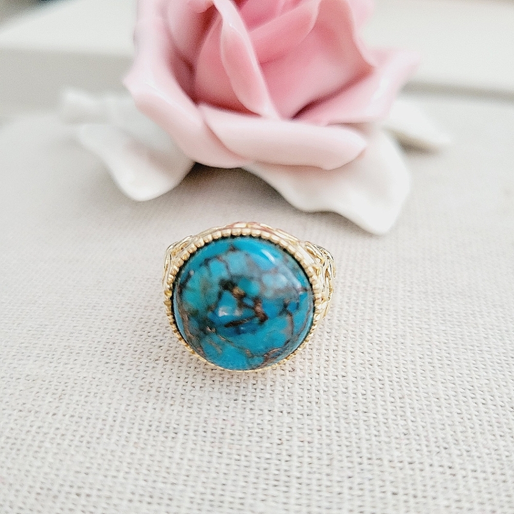 VINTAGE Lirm gold over sterling turquoise ring